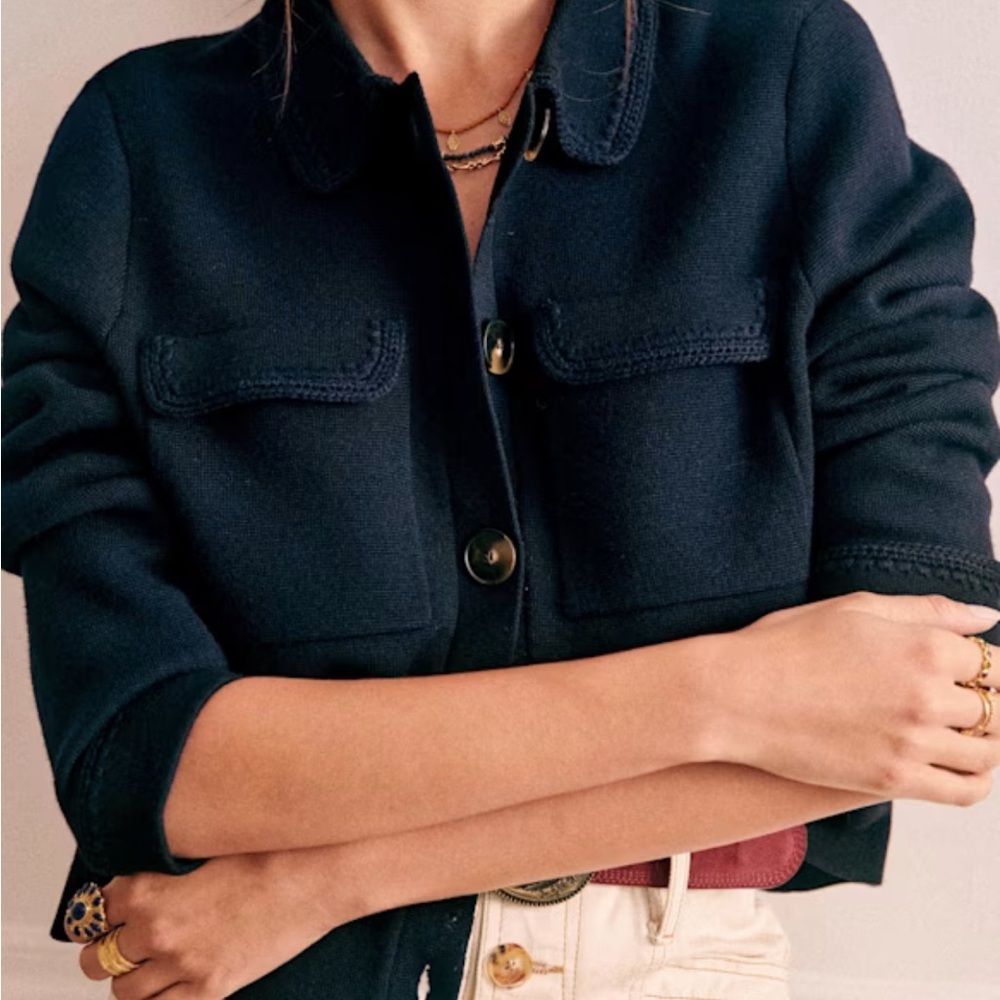 Sezane Betty Cardigan Navy Crochet NWT